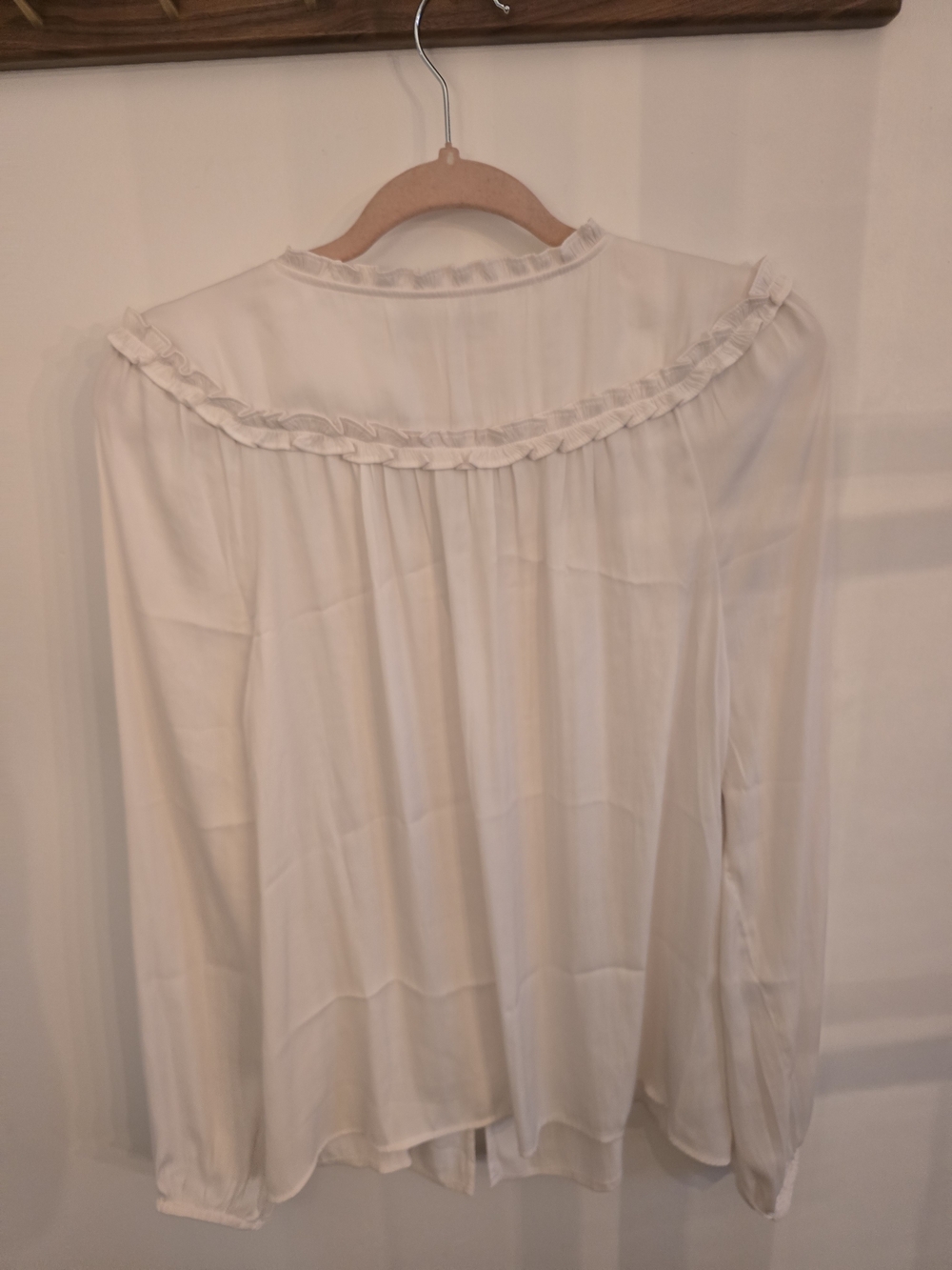 LOFT Ivory Ruffle-Trim Button-Front Blouse - Picture 2 of 3